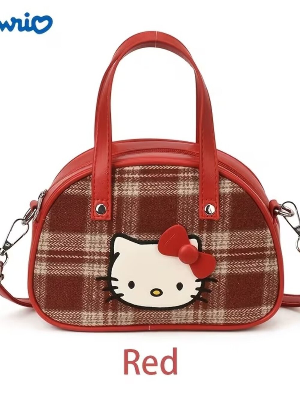 Hello Kitty Plaid Shell Crossbody Bag | Sanrio Kawaii w/top Handle & Det.Strap